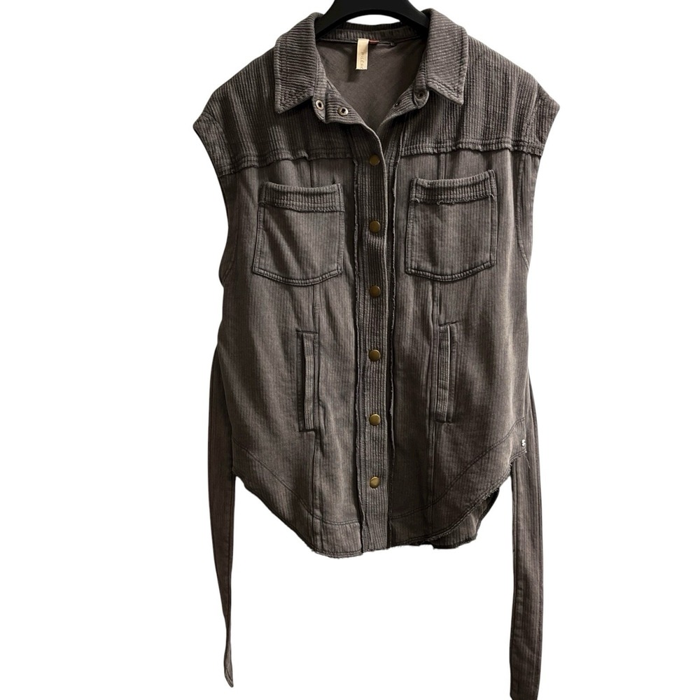 Pilcro Letterpress Anthropologie Vest XS Gray Ribbed Belted Raw‎ Seemed Casual